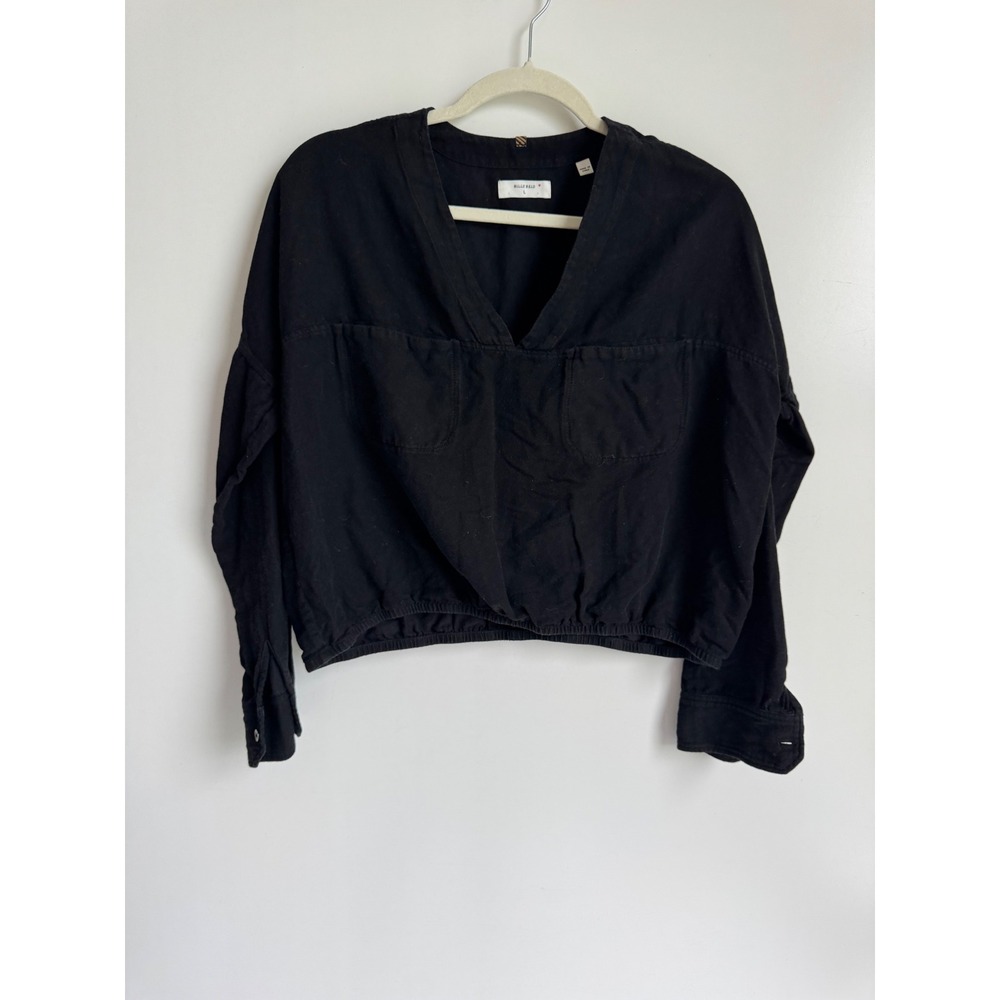 Billy Reid Black V-Neck Cropped Pullover Top Made in Italy Minimalist Chic L